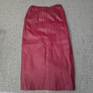 Styleworks Red Leather Midi Skirt Womens 14 Vintage 90s Pencil Career Goth